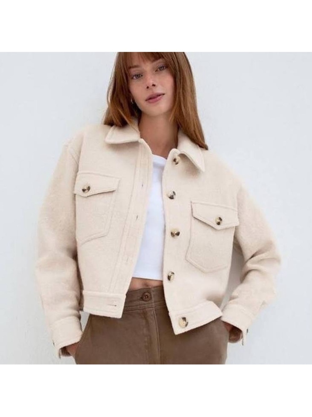 Aritzia Wilfred Free Cozy Cream Button-Up Jacket